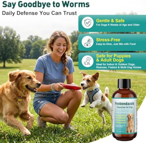 Dewormer for Dog, Fenbendazole Dog Dewormer Liquid, Broad Spectrum for All wormer, Tapeworms, Roundworms, Hookworms, Whipworms, 100ml