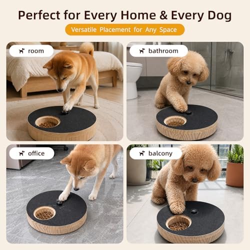 Solid Wood Dog Scratch Pad for Nails with Treat Dispenser, 360° Rotating Dog Nail File Board for Calm Grooming, Heavy Duty Wooden Interactive Scratching Toy for Various Breeds