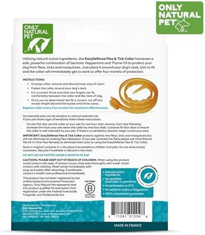 Only Natural Pet EasyDefense Flea & Tick Dog Collar - Canine Flea Control Collars - One Size Fits All - Pet Care that Protects up to 4 Months - for Dogs (Single Collar)