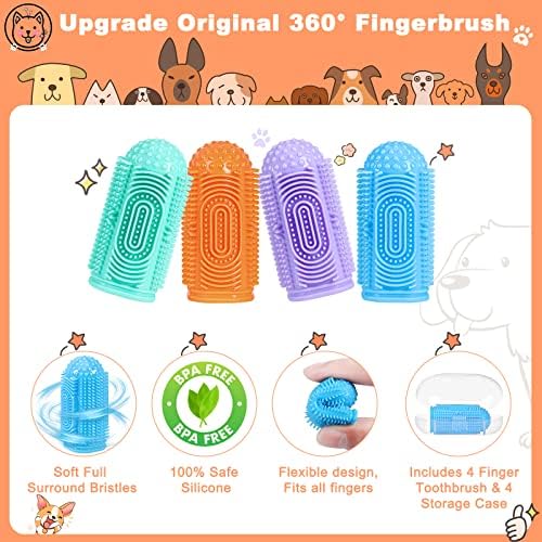 Dog Toothbrush Finger Toothbrush Dogs Tooth Brushing Kit 8 Pack Dogs Finger Toothbrushes for Dog Teeth Cleaning& Dental Care Doges Tooth Brush Pet Toothbrush