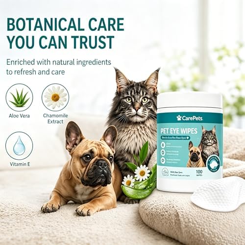 Eye Wipes, Pet Eye Wipes Textured for Tear Stains, Gentle Textured Area Wipes with Aloe Vera and Chamomile, Fragrance Free (2pcs)