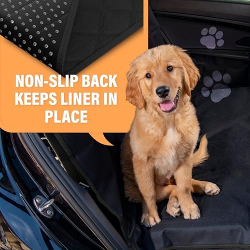 Active Pets XL Waterproof Hammock Large Car Seat Cover, Fits SUVs Trucks Big Sedans, Secure Convertible Travel Bed Protects Backseat Cargo from Dog Puppy Pet Water Food Drool Urine, Black Orange Trim