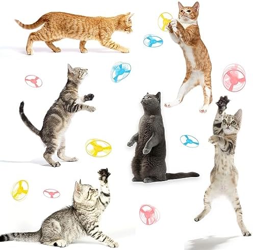 REDANHA 12 PCS Cat Fetch Toy with Colorful Flying Propellers Set, Cat Playing Tracking Interactive Toys for Kitten Chasing Training Hunting (Pink&Blue Wing)