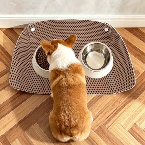 Dog Feeding Mats Brown Metal Hole Dog Bowl Mat Waterproof PU Leather Cat Food Mat Copper Industrial Net Eye Texture Pet Food Mats for Dogs Cats Water Dispenser Placemat Floor Protector Pet Supplies