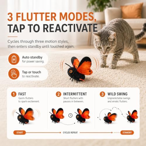 Smart Sensing Flapping Butterfly Cat Toy, Rechargeable Interactive，Orange