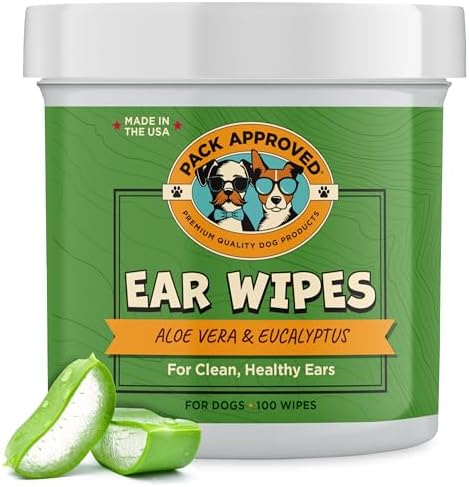 Pack Approved Ear Wipes for Dogs with Aloe Vera & Eucalyptus - 100 Wipes
