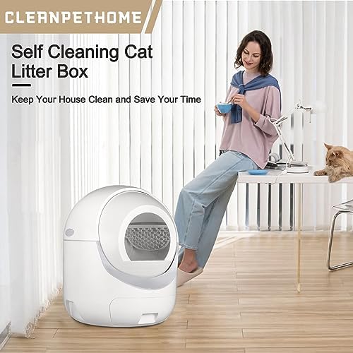 Self Cleaning Cat Litter Box, Automatic Cat Litter Box with APP Control Odor Removal Safety Protection for Multiple Cats, White (AUTOCLEAN-1)