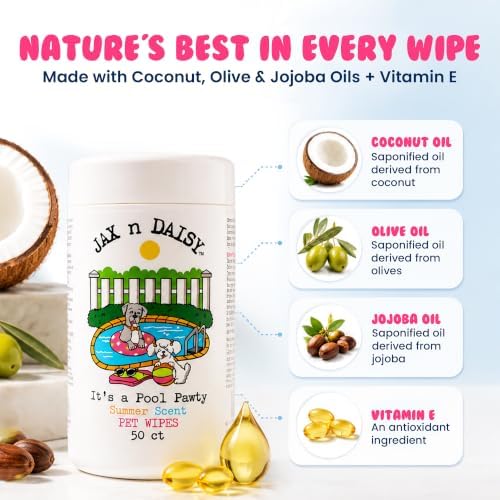 Jax n Daisy Pool Pawty Summer Scent pet Wipes cat Dog Wipes Handy pet Supplies Cleaning Products for Dogs Cats Dog Accessories Products for Cats cat Ear Cleaner Supplies