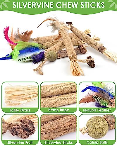 TINDTOP Silvervine Chew Sticks for Cats, 12 Pack Natural Catnip Chew Toys