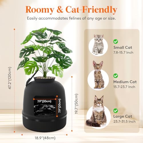 Lifewit Hidden Plant Cat Litter Box with Plastic Scoop& Litter Liner, Black