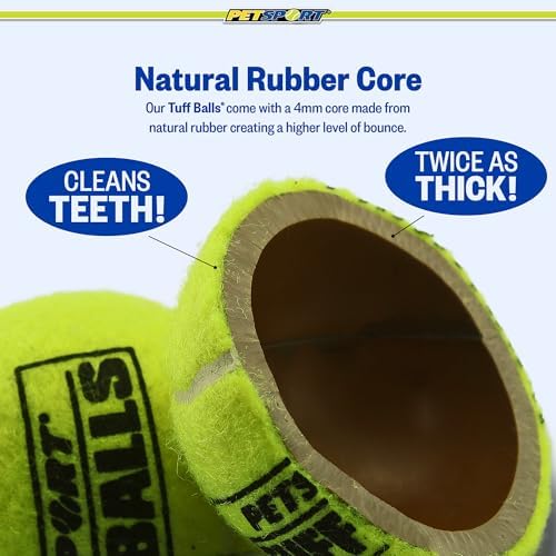 PetSport Jr Tuff Ball - Small Tennis Balls for Dogs, Great for Boredom & Aggressive Chewers, Dog Toy, Mini Tennis Balls for Small Dogs, Certified Non-Toxic, Won't Wear Down Teeth - 1.8" (12 Pack)