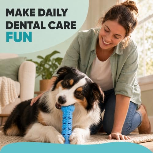 Dog Teeth Cleaning Toy | Treat-Dispensing Dog Dental Chew Toy | Rubber Bristles & Floss Slots Clean Teeth, Gums, Tongue | For Medium/Large Dogs