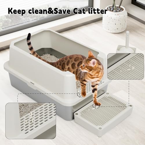 RIZZARI Stainless Litter Box Semi-Closed: Odorless, Large, Easy Clean