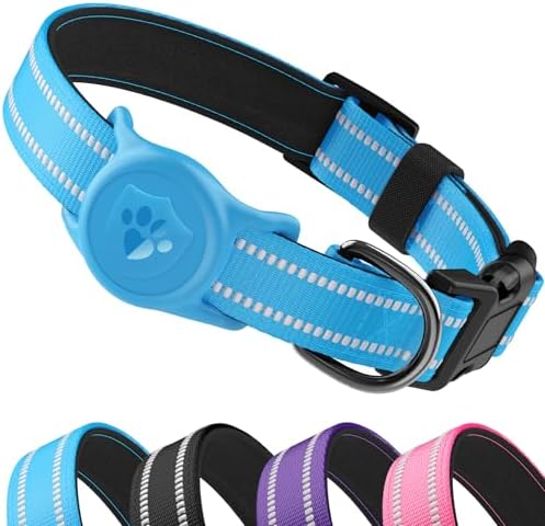 Upgraded AirTag Dog Collar, IP68 Waterproof Holder, Medium Blue