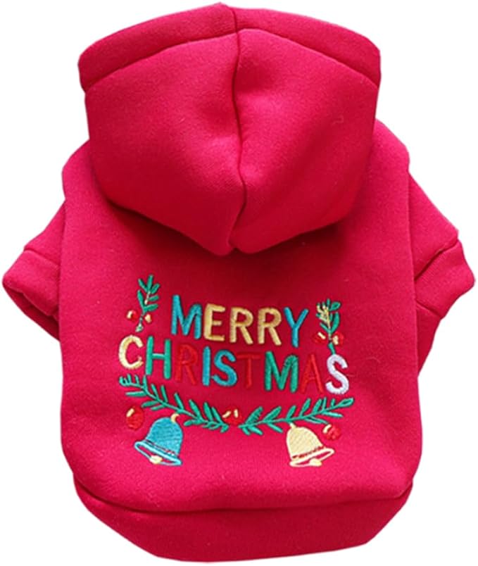Christmas Dog Hoodies with D-Ring Festive Cat Outfit Fall Winer Puppy Clothes for Small Dog Girl Boy Pet Cold Weather Sweatshirt Coat for Pomeranian Chihuahua Yorkie (Red, Large)