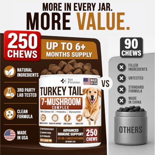 Turkey Tail Mushroom for Dogs - 250 Chews - Dog Lipoma Mushroom Supplement