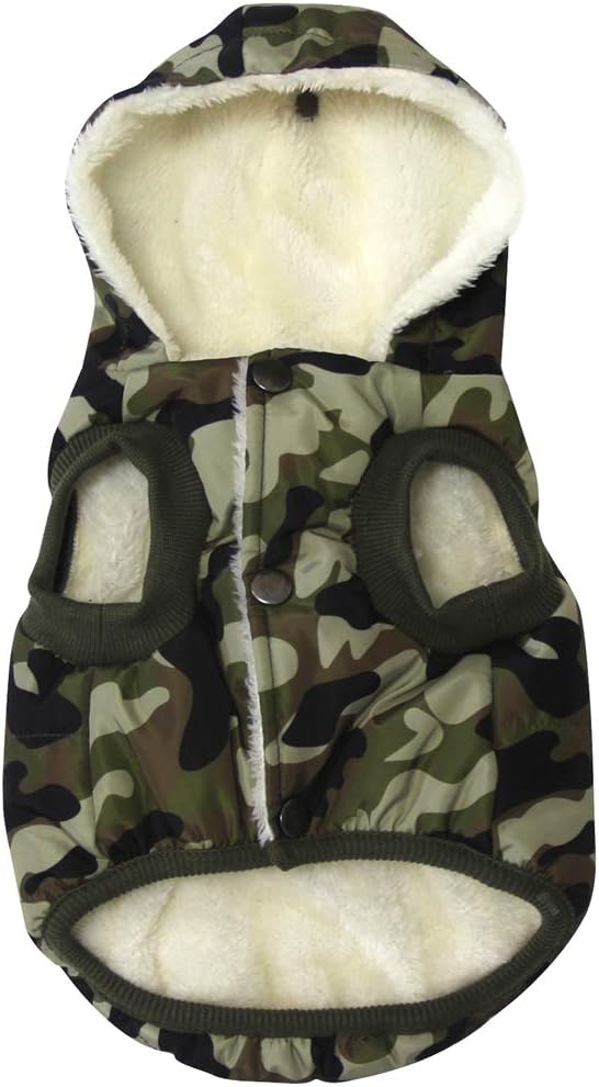 Fleece Lining Extra Warm Dog Hoodie in Winter for Small Dogs Jacket Puppy Coats with Hooded,Green Camo M