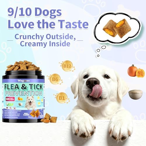 Flea and Tick Prevention for Dogs, 500 Crunchy Tasty Chews, Chicken Flavor