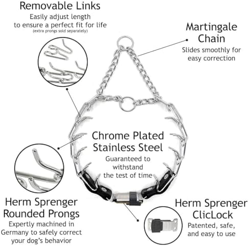Herm Sprenger Prong Collar for Dog Training with Easy Quick Release Cliclock & ORing - German Made Dog Collar with Chrome Plated Steel 4mm Prongs for Extra Large Dogs (26-31" Neck)