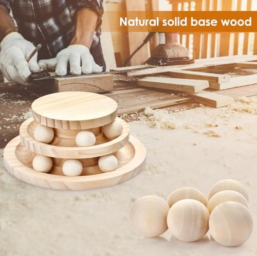 Cat Ball Track Toy, Double-Layer Tower cat Toy Roller, Interactive Wooden cat Toy - no Card Ball, Anti Slip, no Assembly Required, Ideal Choice for Physical and Mental Exercise of Kittens