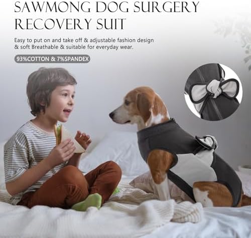 SAWMONG Zipper Recovery Suit for Dogs, Cotton Dog Surgery Suit Female Spay Pet Male Breathable, Neuter Onesie Bodysuit Prevent Licking Wounds, Substitute E-Collar & Cone(Gray, 3X-Large)