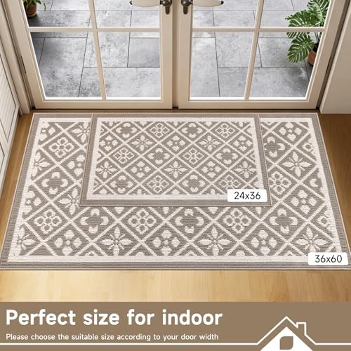 Ileading Indoor Door Mat 3x5ft, Absorbent Muddy Mats for Dogs, Low-Profile Entrance Large Welcome Mat with Non-Slip Rubber Backing, Washable Runner Carpet for Hallway,Entryway,Kitchen(Beige)