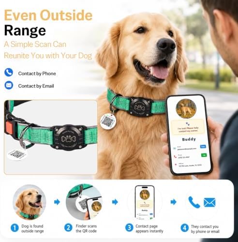 Geamen Waterproof Dog Collar QR Code Reflective Collar Teal,S | Built-in Waterproof Holder, QR Code Tag, Reflective,Secure Buckle