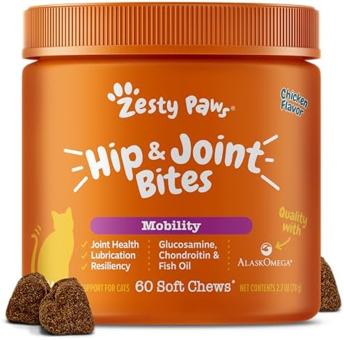 Zesty Paws Cat Joint Supplement - Glucosamine for Cats, Chicken, 60 Ct