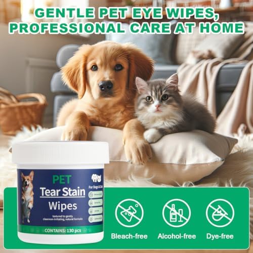 NANEEZOO Pet Eyes Wipes for Dogs & Cats, Dog Eye Wipes Gently Remove Discharge, Tear Stain, Debris - Pet Eye Wash Cleaner for Eyes, Face, Wrinkle - 130pcs