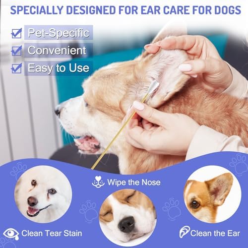 100PCS Professional Dog Ear Swabs in Box, 6" Long Cotton Swabs