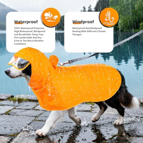 Dog Raincoat,Dog Rain Jacket Poncho with Hood and Leash Hole(Yellow,5XL)