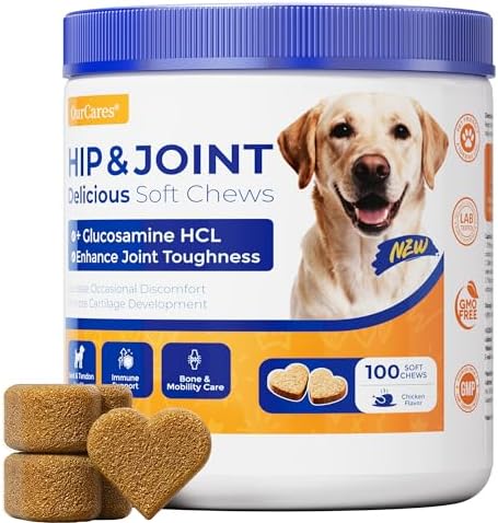 Hip & Joint Supplement for Dogs, Hip and Joint Chews Support Mobility, Senior Small All Breed Pain Relief with Glucosamine Chondroitin MSM Turmeric Green Lipped Mussel, Chicken Flavor, 100 Ct