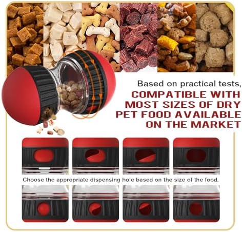 CYBERNOVA Interactive Dog Toys, Treat Dispenser and Adjustable Food Dispensing Slow Feeder Ball,Stimulating Dog Nature and Enhancing Intelligence (Red-Black)