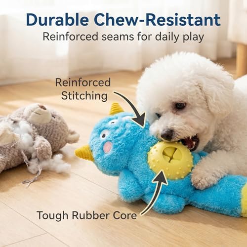 Cute Monster Plush Dog Toy with Squeaky Ball, Crinkle Paper, Treat Dispenser & Washable Design, Interactive Stuffed Chew Toy for Small Medium Dogs, Puppy Teething Toy (Pink)