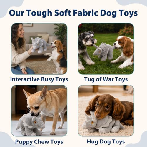 YINEYA Squeaky Plush Dog Toys for Puppy,Crinkle Stuffed Chew Toy,Interactive Tug of War Doggie Toy,Keep Them Busy, Birthday Gift for Puppy Small Medium Dogs-Gray