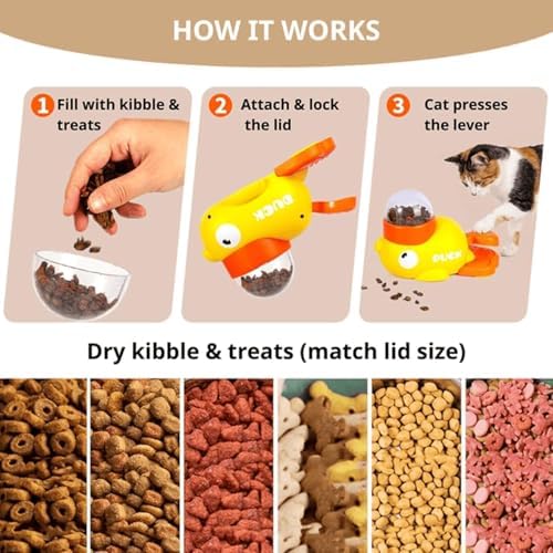 Duck Cat Treat Dispenser, 2026 New Duck Puzzle Feeder for Cats, Duckie Cat Feeder, Yellow Ducks Cat Feeder Toy, Food Dispenser Toy with Button, 2-in-1 Interactive Toy & Slow Feeder (1PC-Yellow)