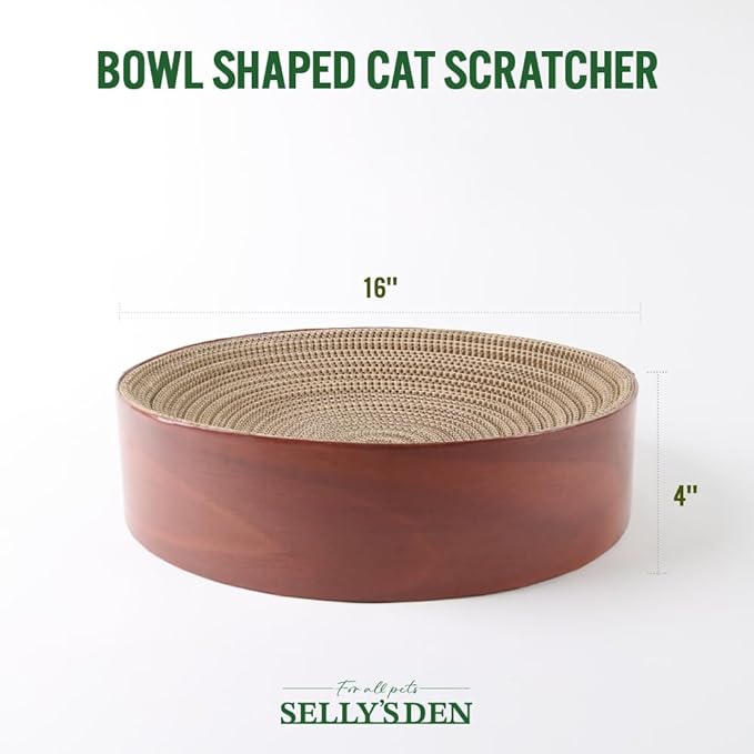 Selly's Den Bowl Shaped Cat Scratcher Round Cardboard Cat Bed and Scratcher in One, for Lounging and Scratching (16 inches)