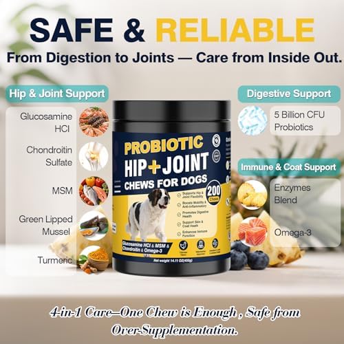 Hip and Joint Supplement for Dogs 200ct with Probiotics Glucosamine for Dog