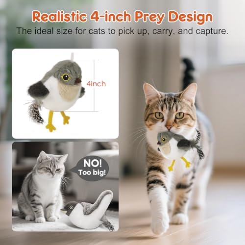 Cat Toys Flapping Bird (No Flying), Lifelike Chirp Tweet, Rechargeable Touch Activated Kitten Toy Interactive Cat Exercise Toys for Indoor Cats Kicker Catnip Toys