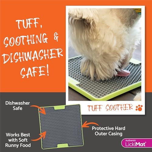 LickiMat Tuff, Heavy-Duty Soother, Dog Slow Feeder Lick Mat, Boredom Anxiety Reducer; Perfect for Food, Treats, Yogurt, or Peanut Butter, Fun Alternative to a Slow Feed Dog Bowl, Green