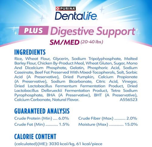 Dentalife Plus Digestive Support Dog Treats for Small and Medium Dogs, Cleans Teeth, Freshens Breath, & Supports Healthy Gut, Chicken & Pumpkin Flavor, 14.4 oz., 19 Chews - 19 ct. Pouch, (Pack of 2)