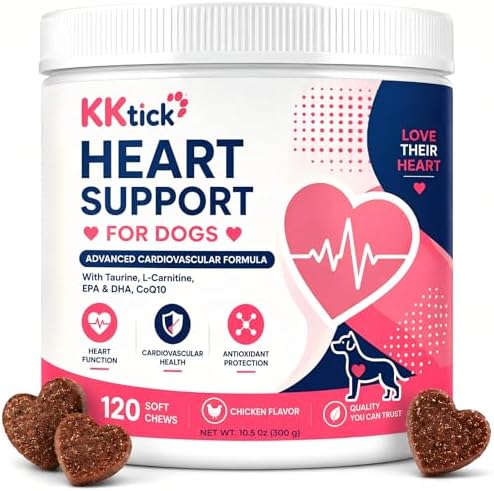 Heart Support for Dogs, Taurine & CoQ10 Soft Chews with L-Carnitine, EPA & DHA, Cardiovascular Support, Senior Heart Health & Antioxidant Support, Chicken Flavor, 120 Soft Chews