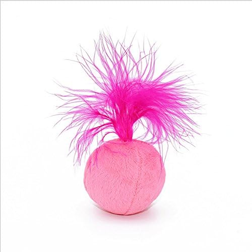 Furry Rattle Ball Cat Toy with Feather and Catnip - Interactive Pom Pom Balls for Cats, Soft and Lightweight, 2 Inch, 6 Pack.