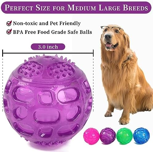3'' Squeaky Dog Toy Balls for Lagre Medium Breed, Indestructible Dog Balls for Playing, Fetching & Retrieving, Durable Aggressive Chewers, 2 PCS Green