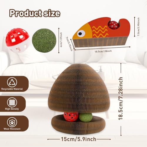 Cat Toys for Indoor Cats, Kitty Magic Organ Scratching Board, Reversible Interactive Cat Toys Scratching, Cardboard,Kitten Scratcher Pads with Catnip Ball(2PCS)