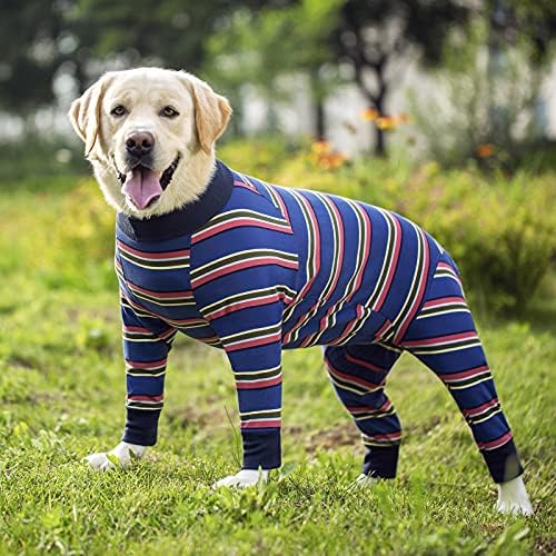 Dog Surgery Recovery Suit Female Male for Dogs After Surgery Medium Large Dogs Onesie Dog Pajamas Pjs Clothes (Navy Stripes, 30 (Chest 29.92 in | Backlength 19.69 in))
