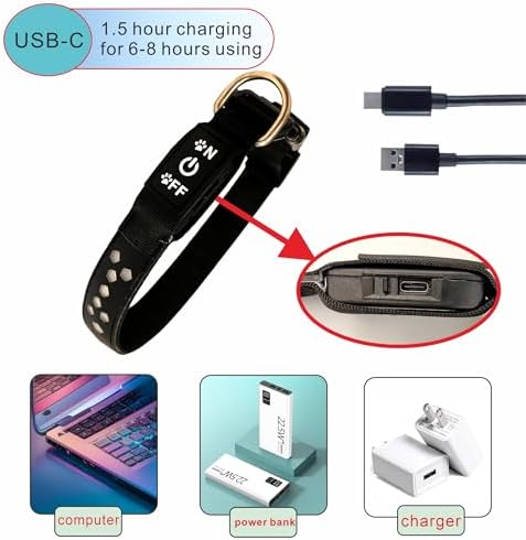 Personalized Light up Black Dog Collar with airtag Holder for Night Walk (RED Collar 15 Modes Lighting, M(11.8-15.7"))