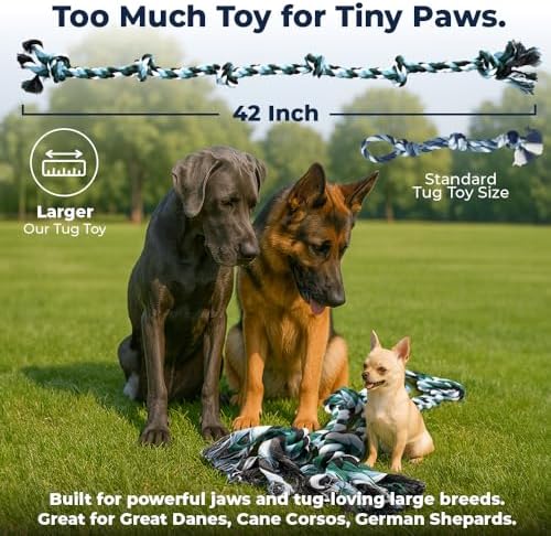 Pacific Pups Products Giant Dog Rope Toy for XL Dog, 42 Inch, Green, 2 Pack