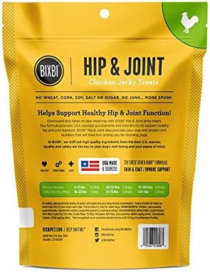 BIXBI Hip & Joint Support Chicken Jerky Dog Treats, 5 oz - USA Made Grain Free Dog Treats - Glucosamine, Chondroitin for Dogs - High in Protein, Antioxidant Rich, Whole Food Nutrition, No Fillers