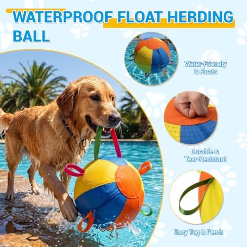 22'' Heavy Duty Herding Ball for Dogs with Handles, Inflatable Training Toy